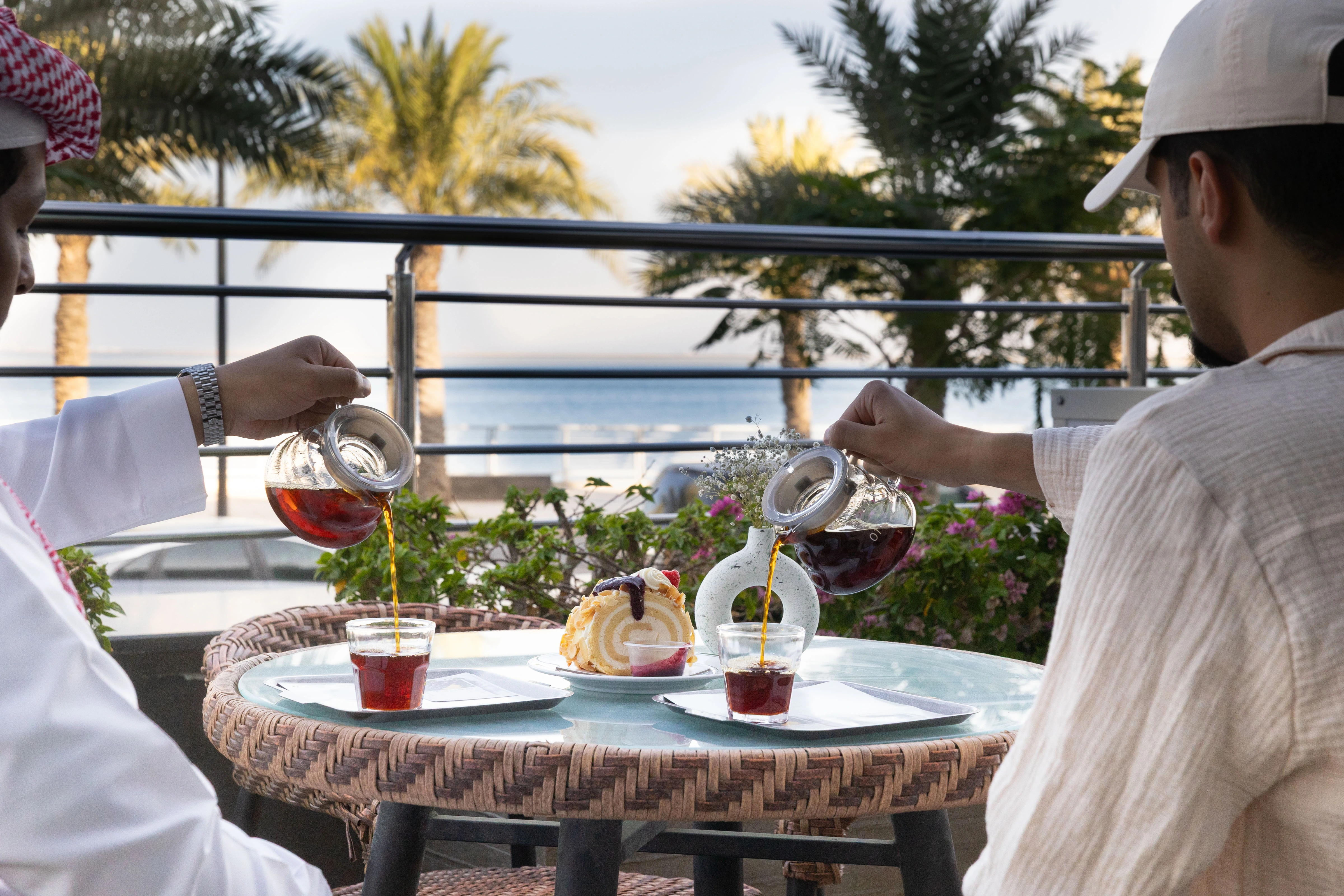 Hospitality at a waterfront cafe in Jubail Bay