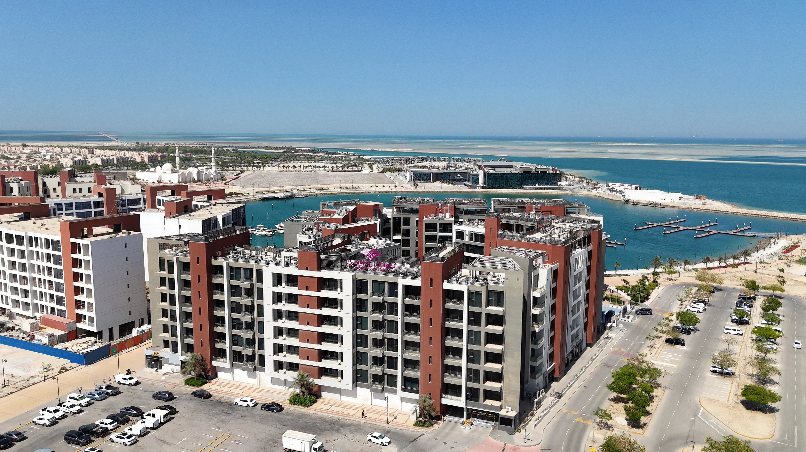 Aerial view of the residential waterfront at Jubail Bay.